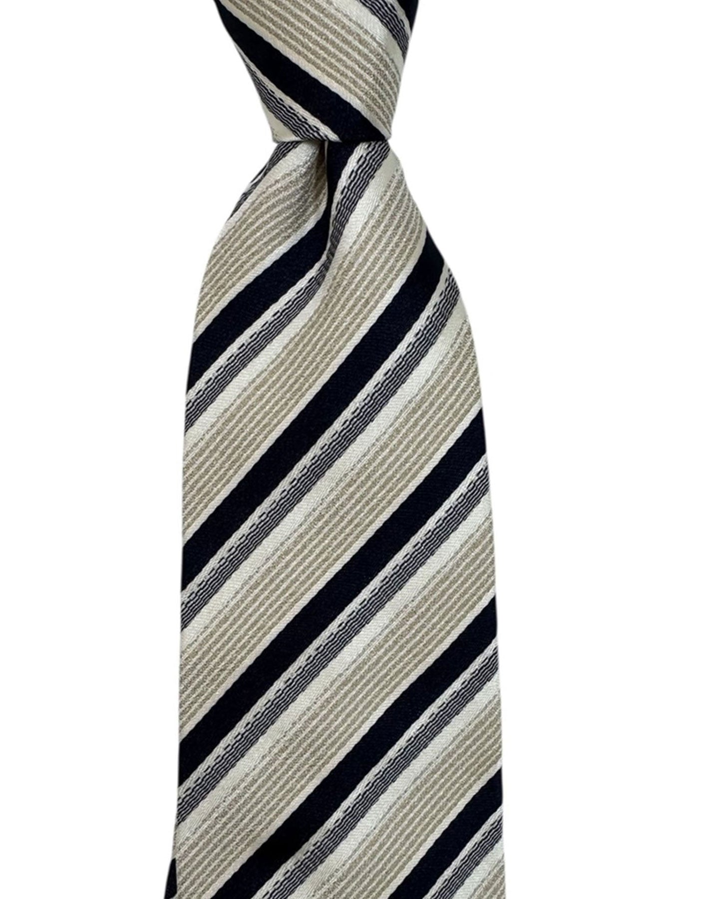 Luigi Borrelli Silk Tie Silver Black Tan Diagonal Stripe