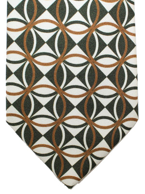 Luigi Borrelli Tie White Black Brown Geometric Design