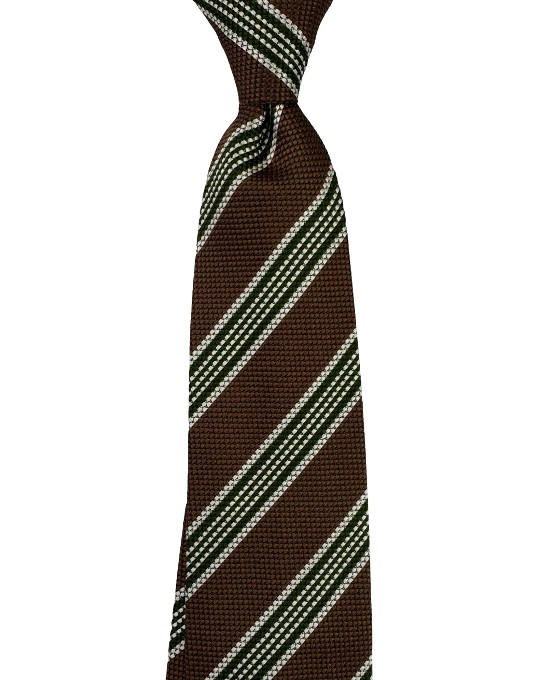 LUIGI BORRELLI ネクタイ MADE IN ITALY Luigi Borrelli Tie Brown Green Silver Stripes - Tie Deals