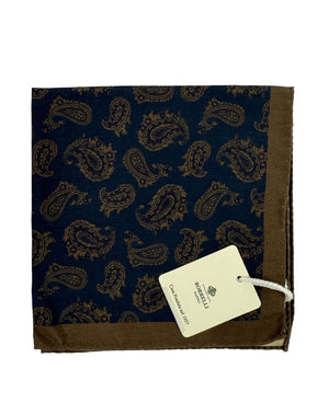 Luigi Borrelli Pocket Square Brown Navy Paisley