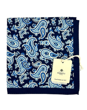 Luigi Borrelli Pocket Square Navy Blue Paisley