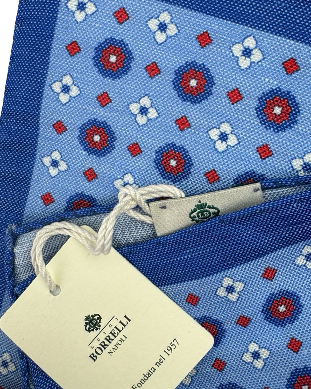 Luigi Borrelli Pocket Square Blue Medallion - Linen Silk