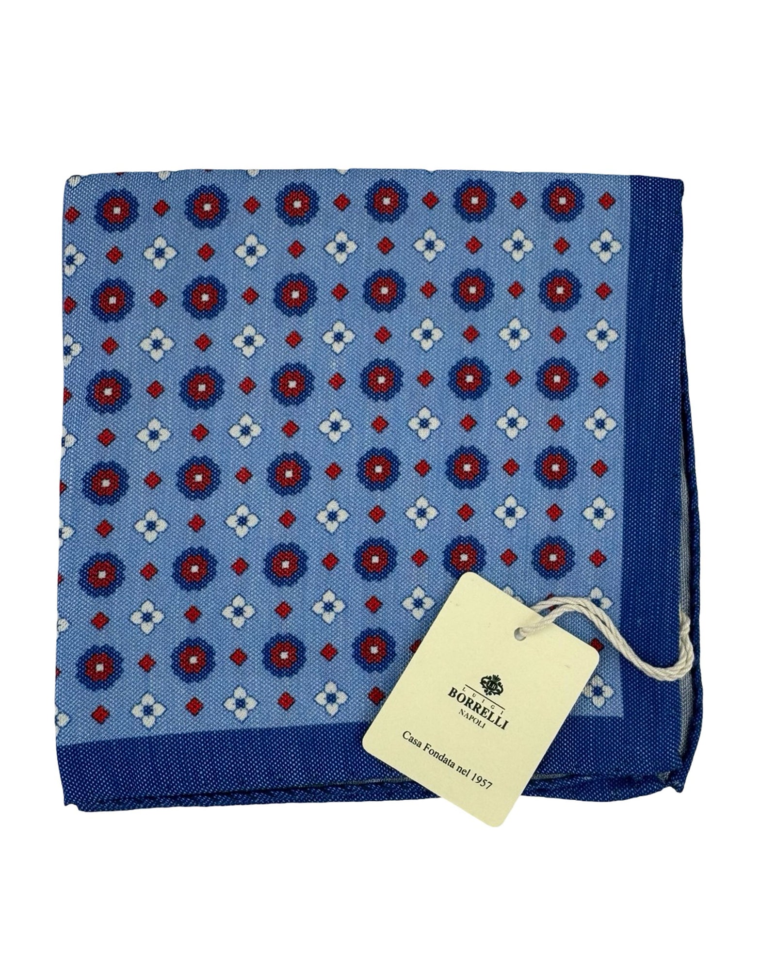 Luigi Borrelli Pocket Square Blue Medallion - Linen Silk