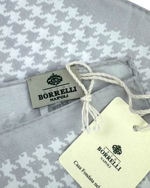 Luigi Borrelli Cotton Pocket Square White Gray Houndstooth