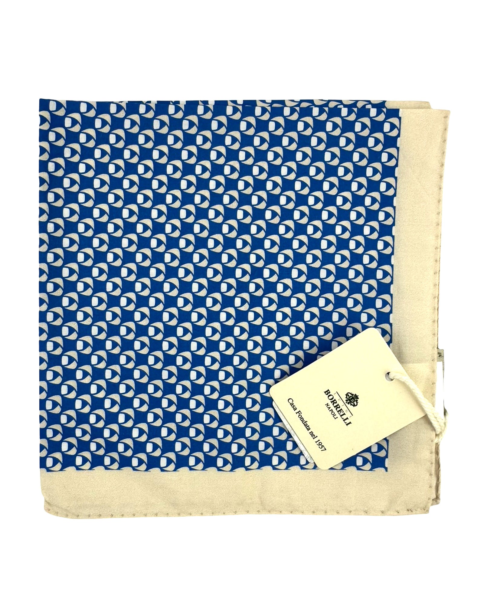 Luigi Borrelli Cotton Pocket Square Royal Blue Cream