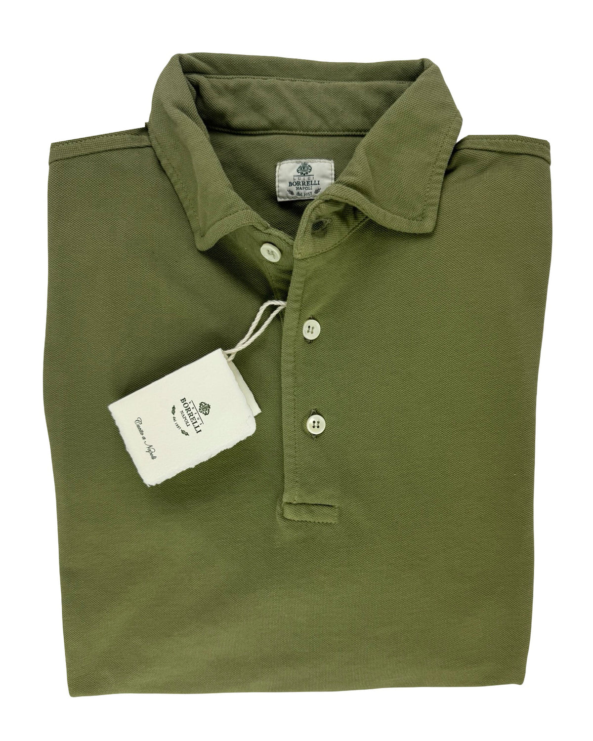 Luigi Borrelli Polo Shirt Olive Green Jersey Piquet EU 48 - US 38
