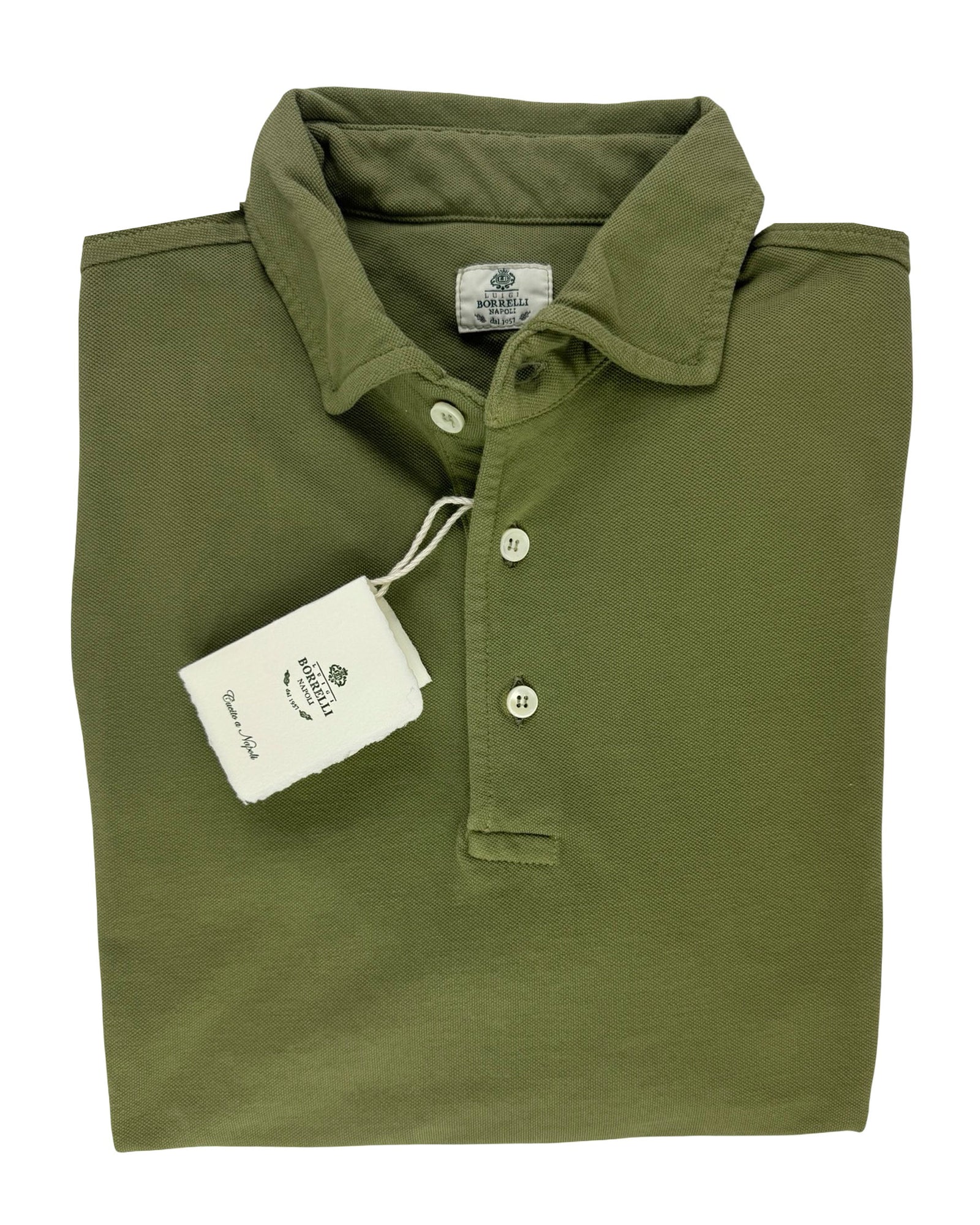 Borrelli Polo Shirt Olive Green Jersey Piquet