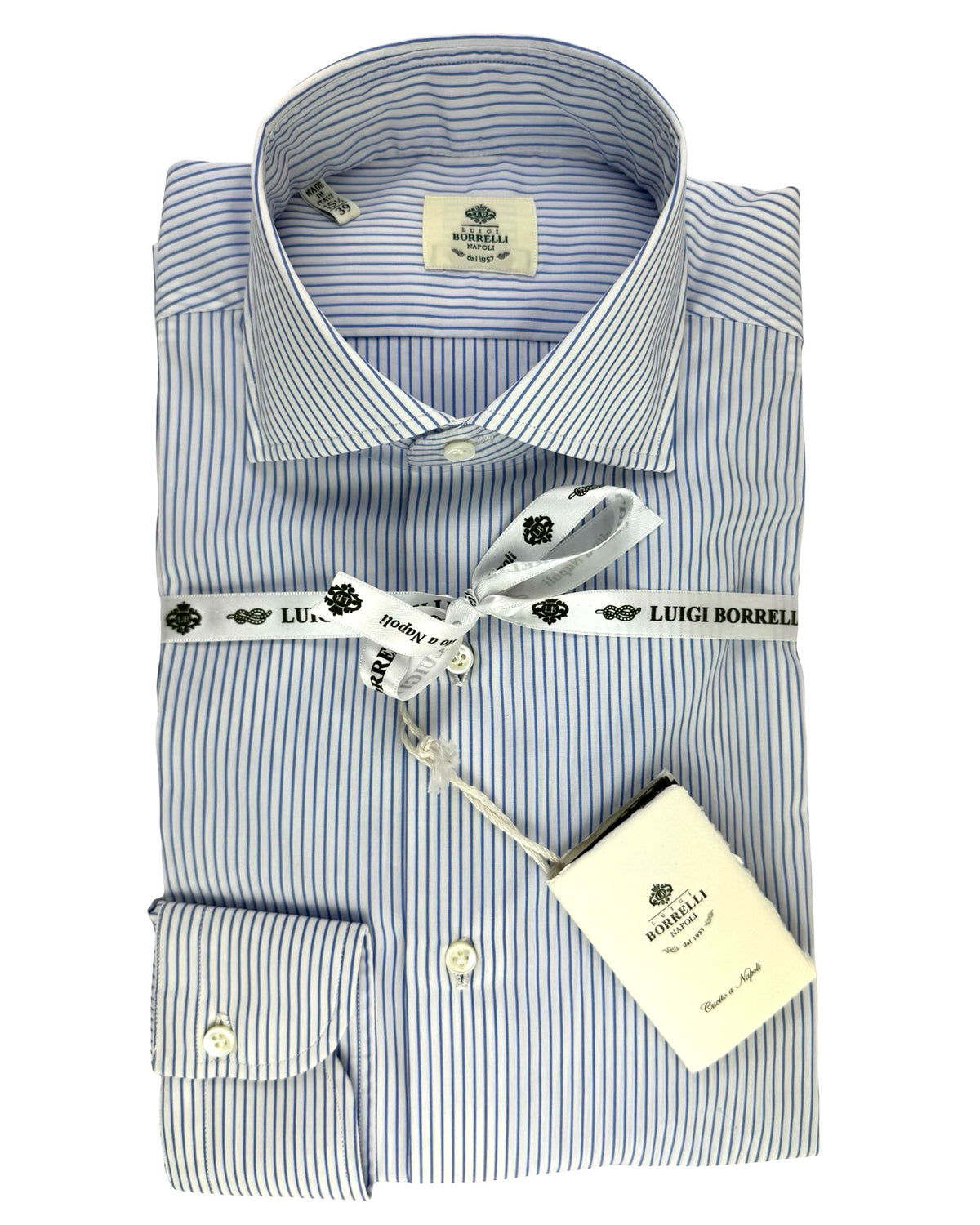 Luigi Borrelli Dress Shirt White Navy Stripes 