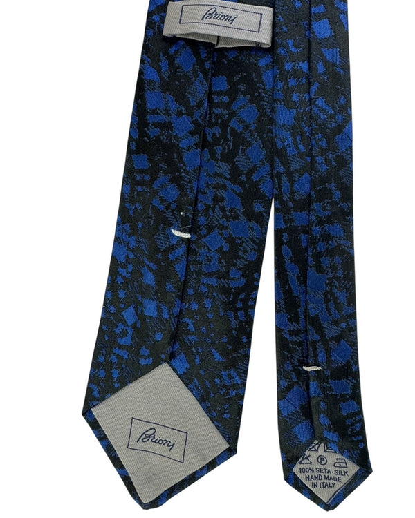Brioni Silk Tie Royal Blue Black Abstract Jacquard SALE 