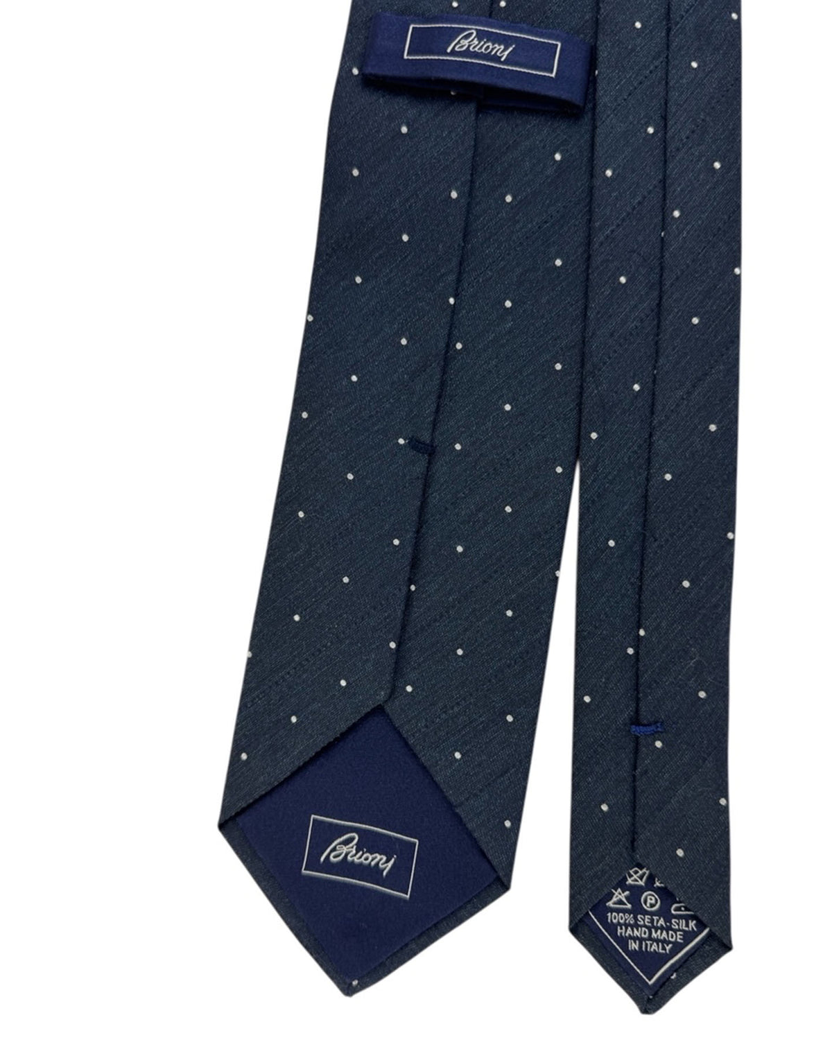 Brioni Silk Tie Navy With White Dots