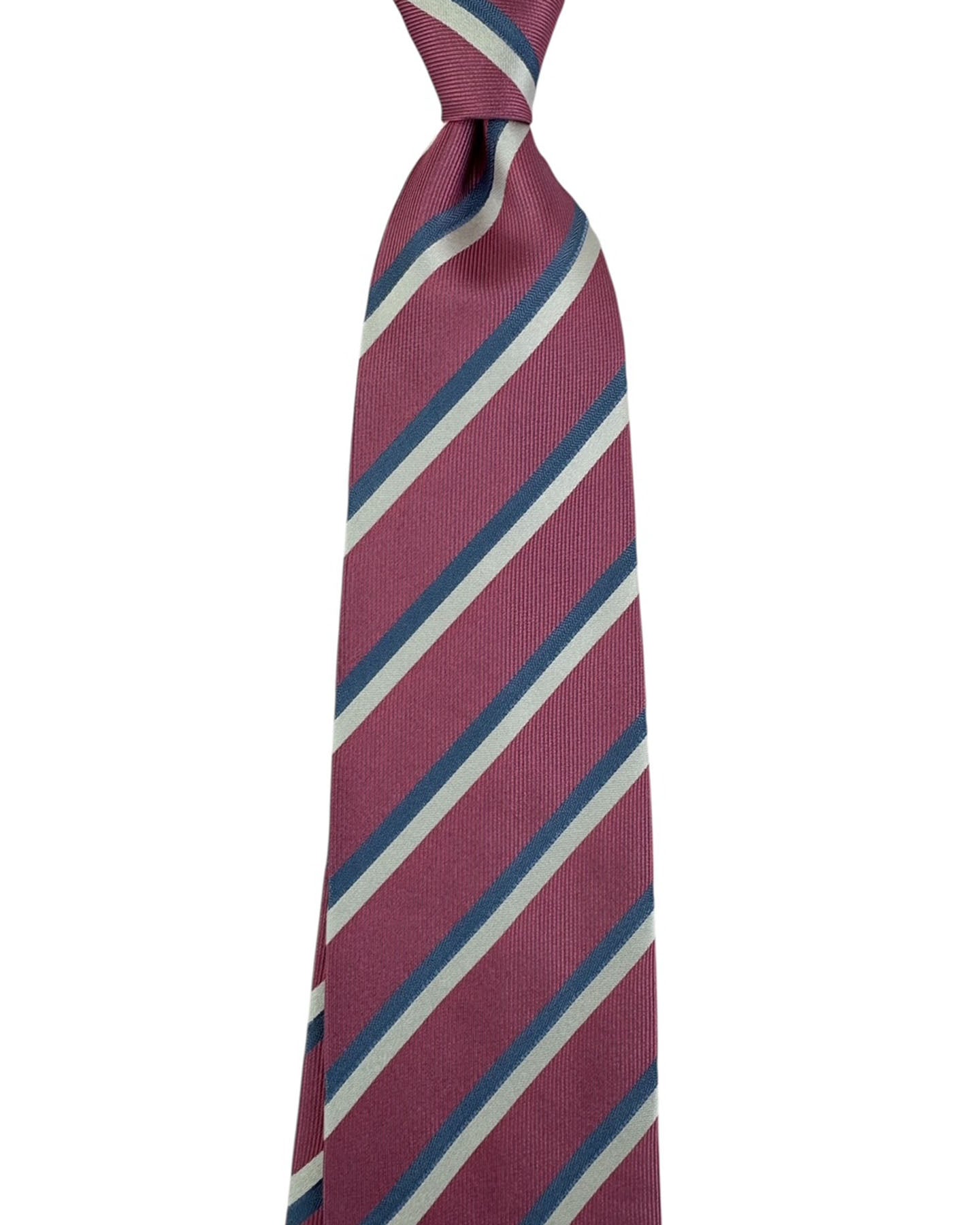 Brioni Silk Tie Pink Midnight Blue Silver Stripes