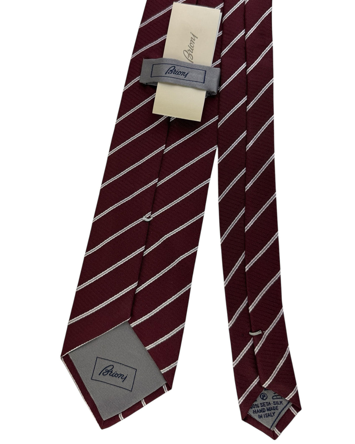 Brioni Silk Tie Maroon With White Stripe