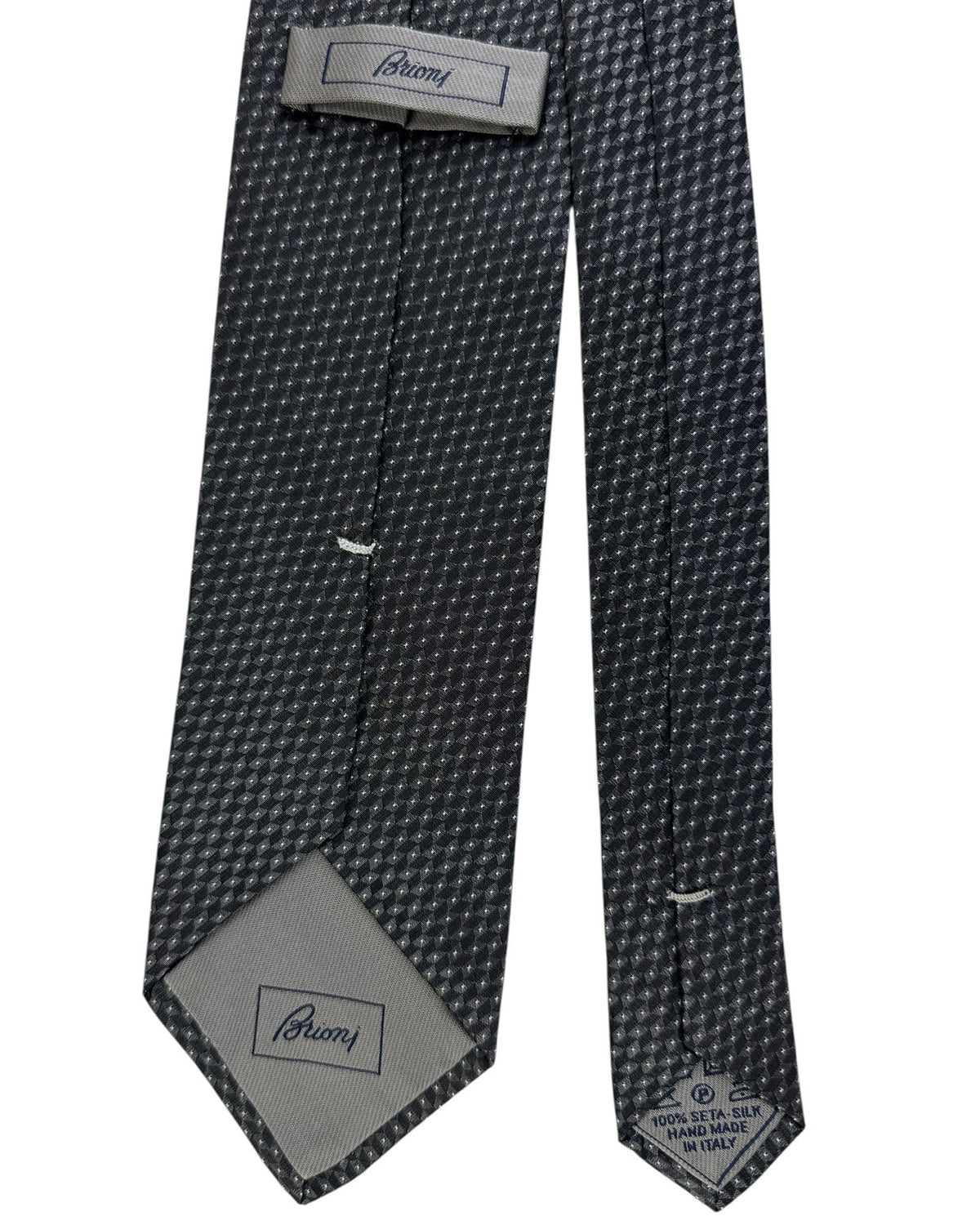 Brioni Silk Tie Charcoal Gray Geometric Texture