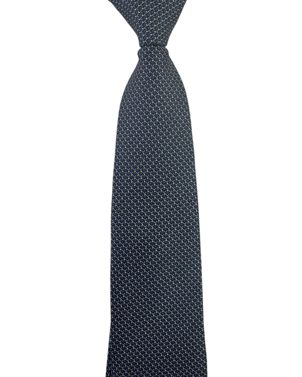 Brioni Silk Tie Midnight Blue Brown Micro Geometric