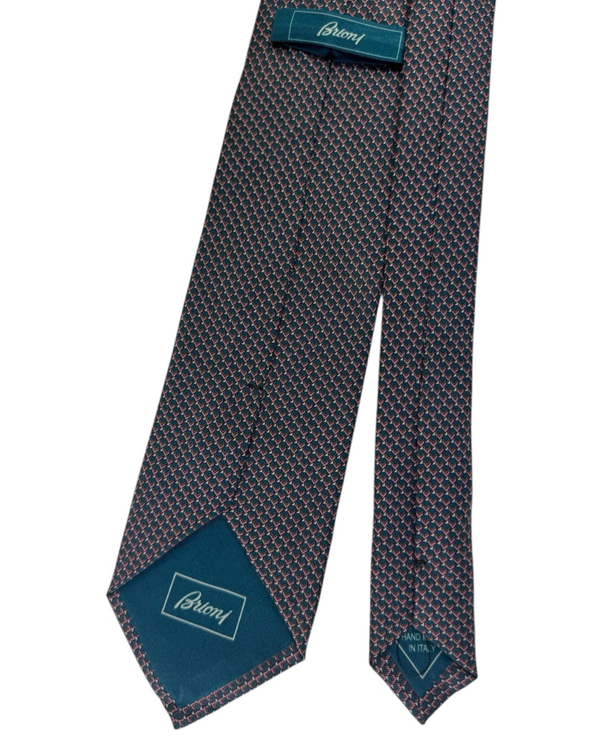 Brioni Silk Tie Teal Chevron with Mauve Highlights