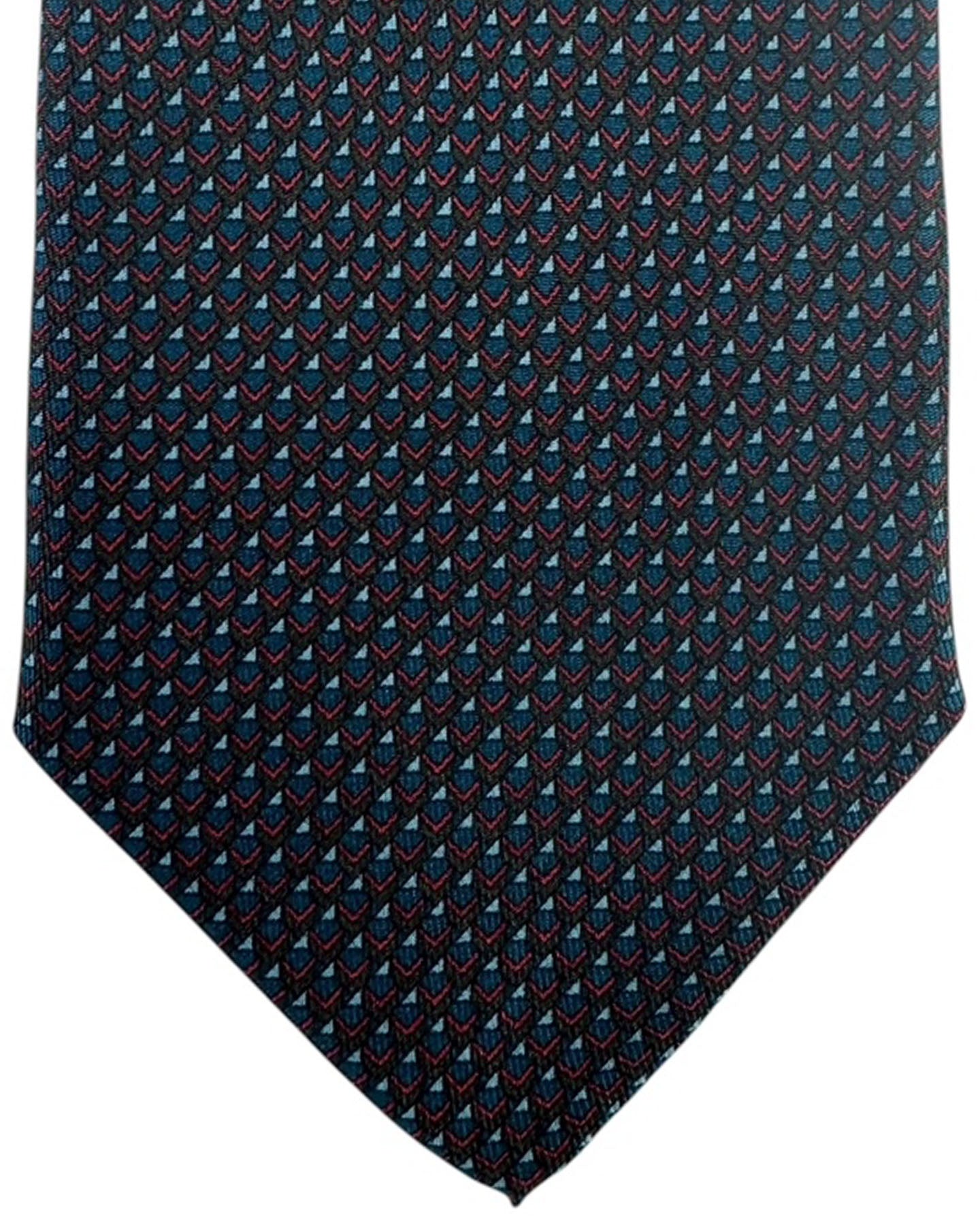 Brioni Silk Tie Black Teal Red Micro Geometric Design
