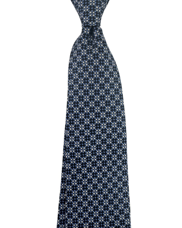 【値下げしました】 Brioni 青 ダイヤモンドパターン ネクタイ Brioni Silk Tie Black & Periwinkle Blue Silver Diamond Lattice
