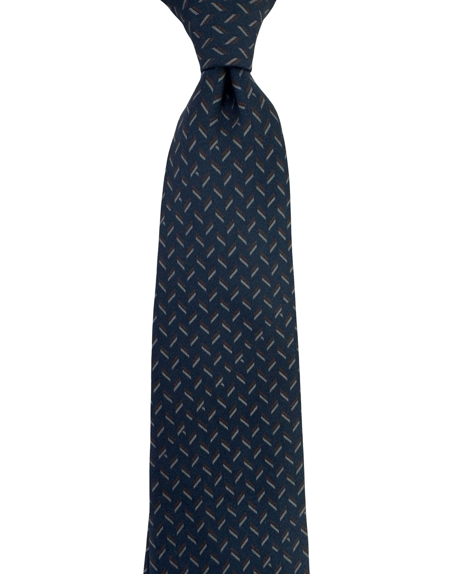 Brioni Silk Tie Midnight Blue Brown Gray Geometric