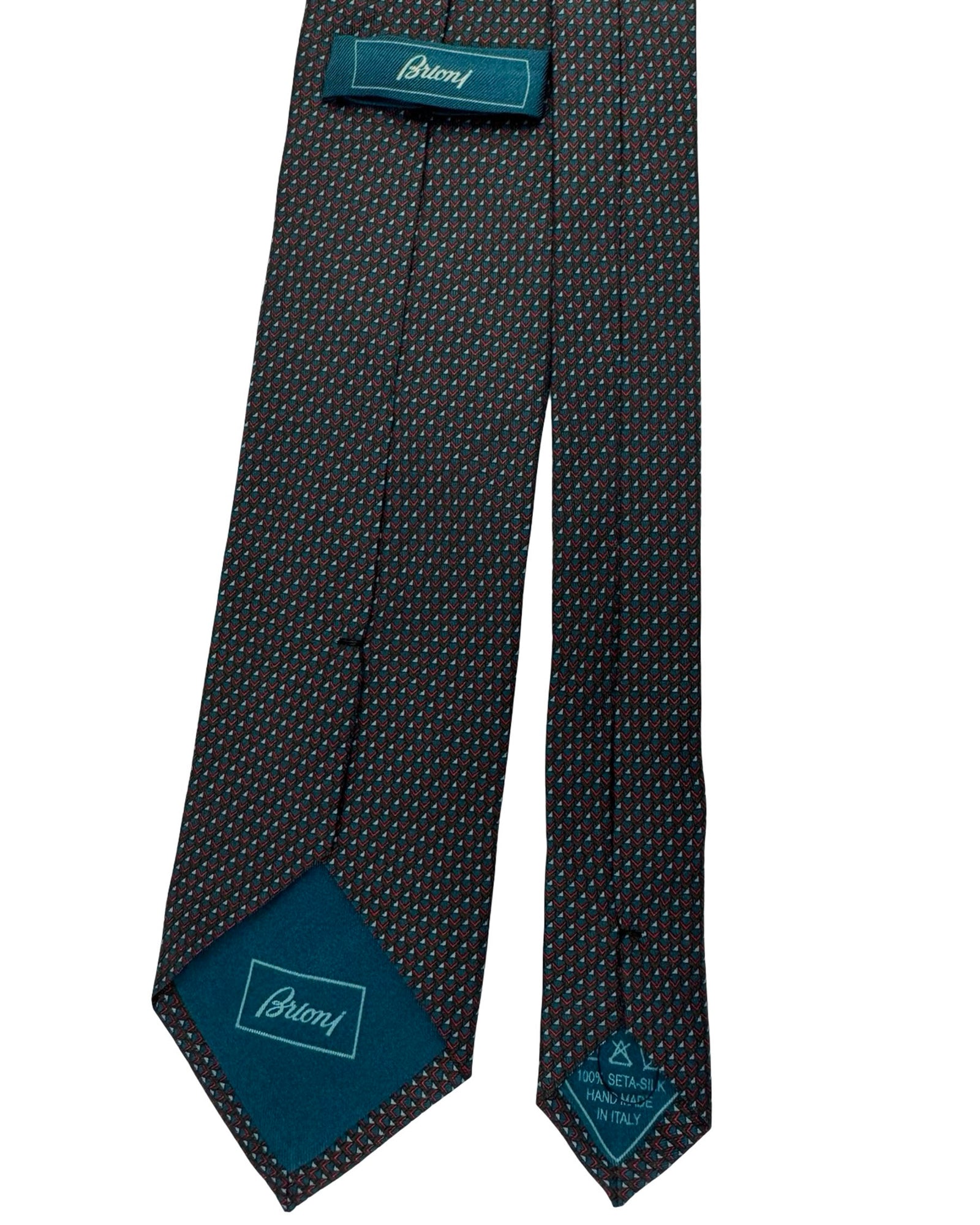 Brioni Silk Tie Teal Red Chevron Pattern