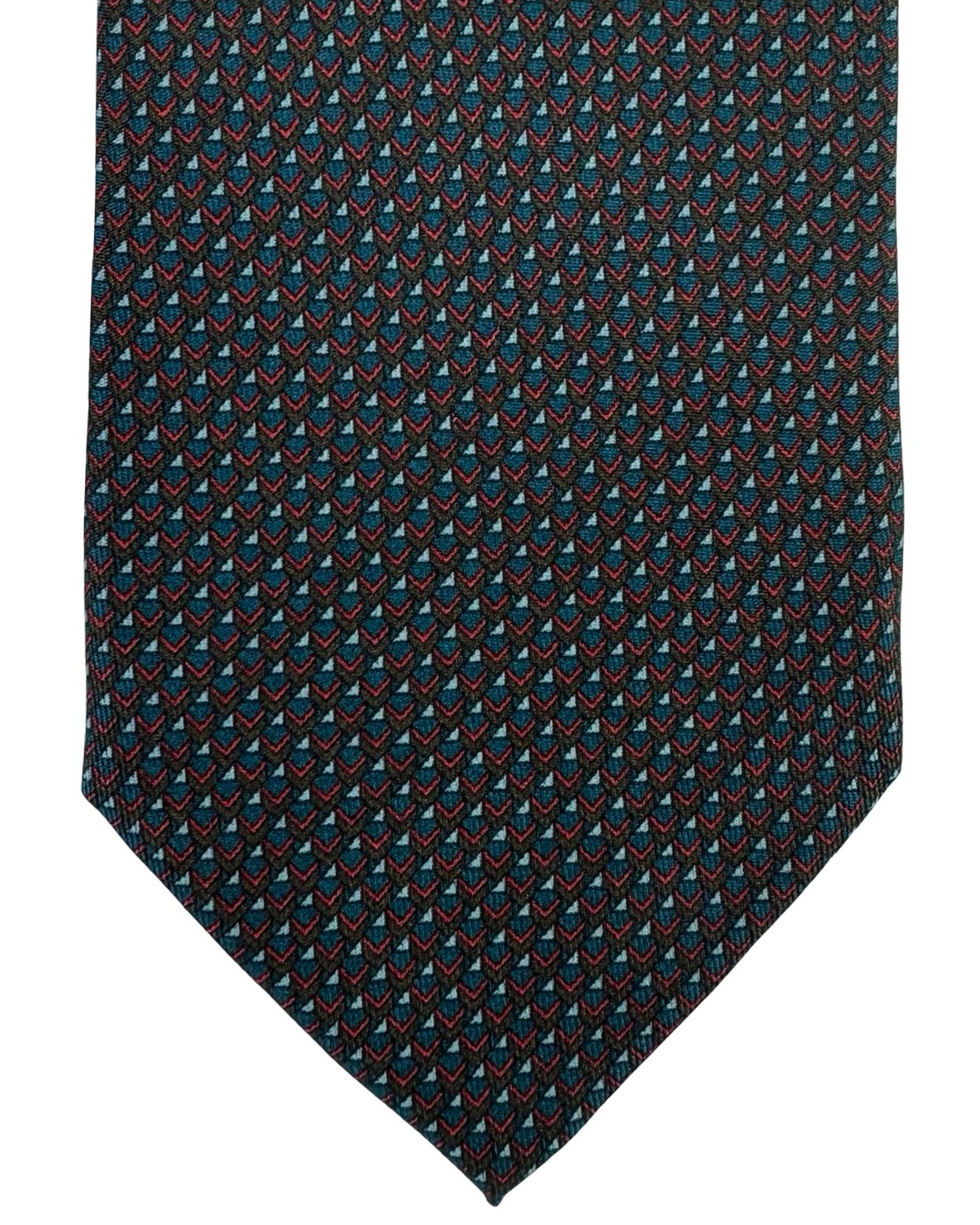 Brioni Silk Tie Teal Red Chevron Pattern