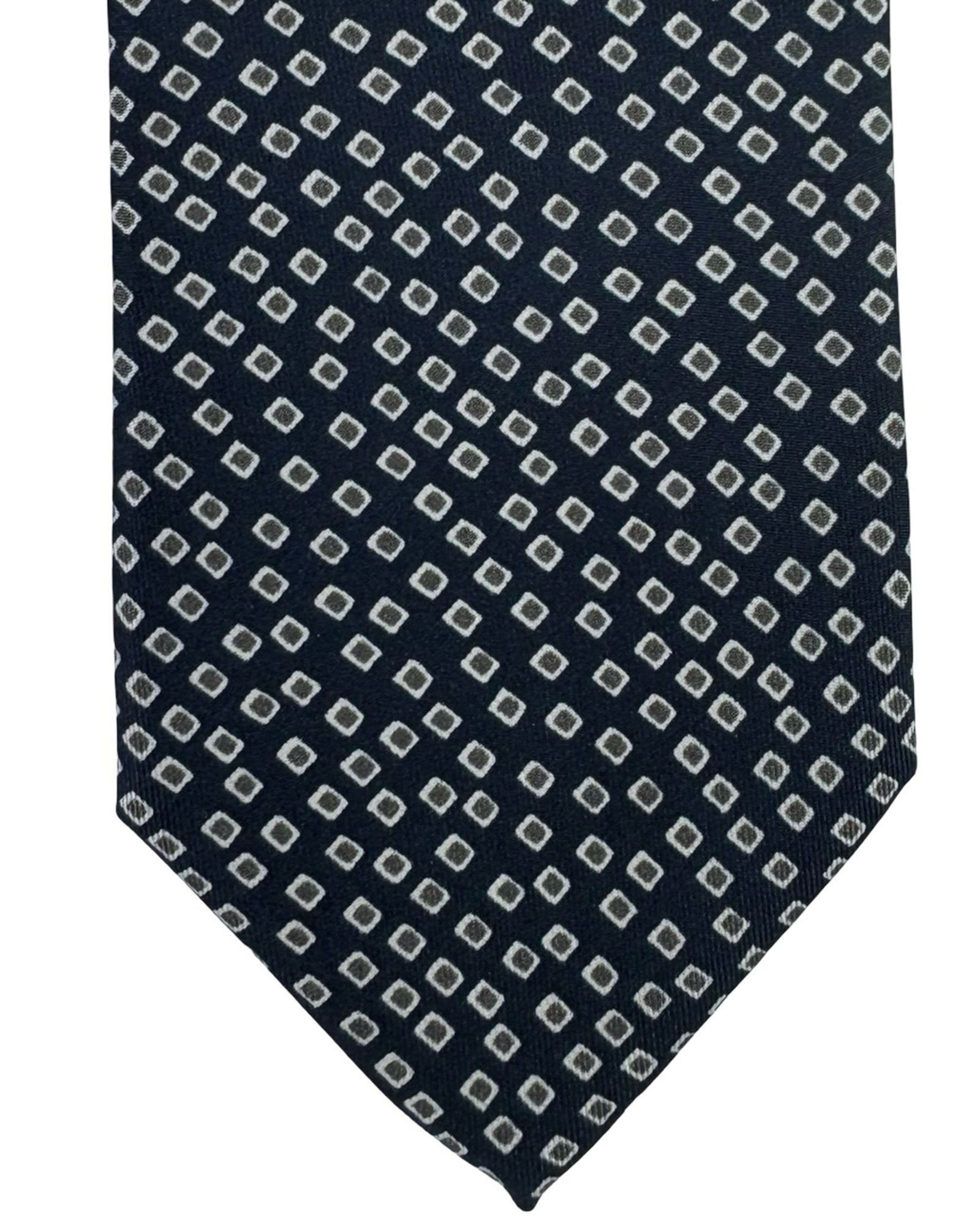 Brioni Silk Tie Navy Blue Small Tan Diamond Pattern