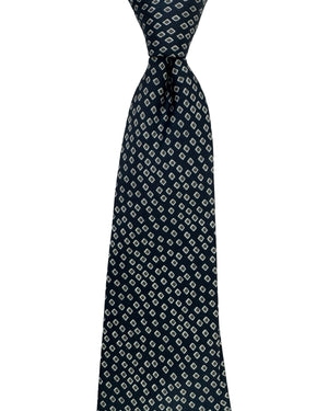Brioni Tie Navy Taupe-Gray Silver Geometric