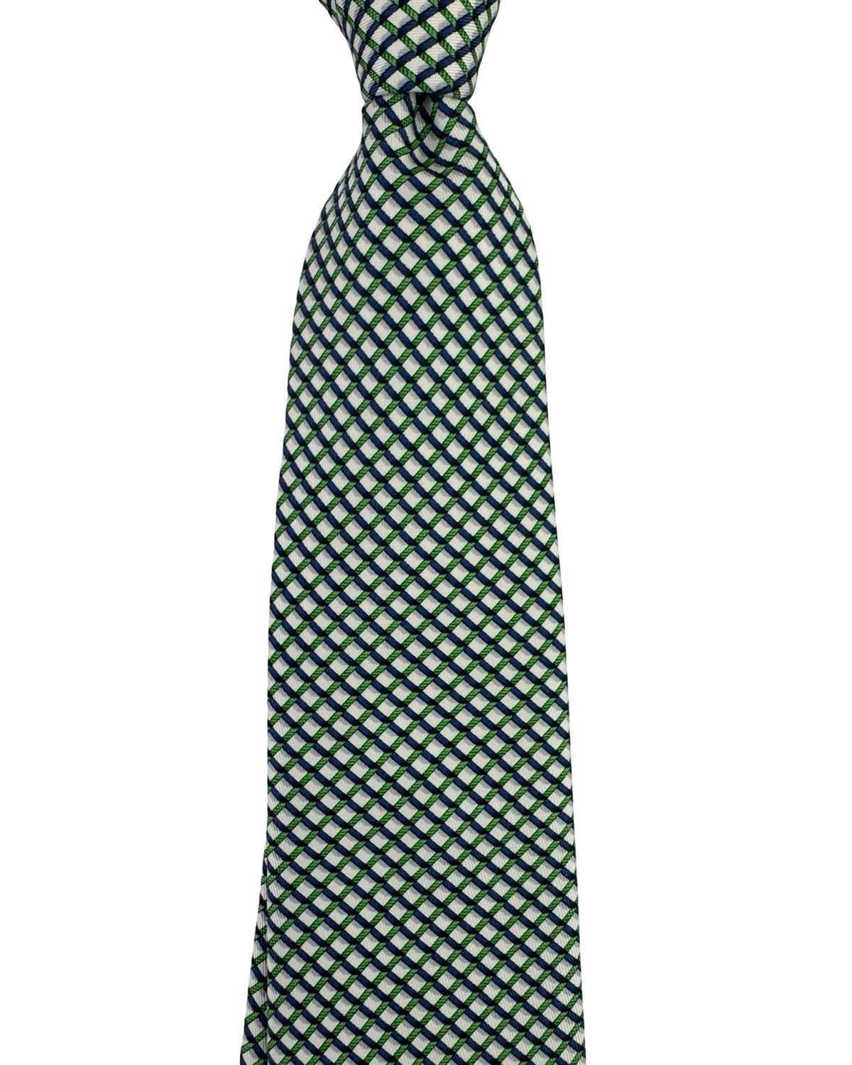 Brioni Silk Tie White Royal Blue Green Woven Grid Pattern