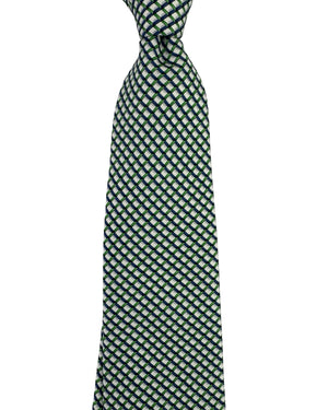 Brioni Silk Tie White Royal Blue Green Woven Grid Pattern