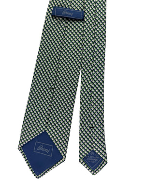 Brioni Silk Tie White Royal Blue Green Woven Grid Pattern