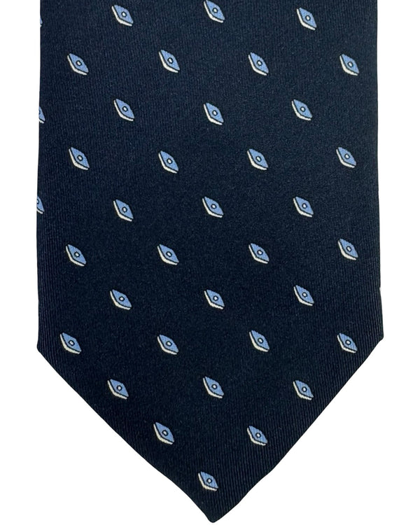 【値下げしました】 Brioni 青 ダイヤモンドパターン ネクタイ Brioni Silk Tie Navy Blue Diamonds Pattern - Tie Deals