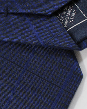 Brioni Silk Tie Navy Blue Houndstooth Stripes 
