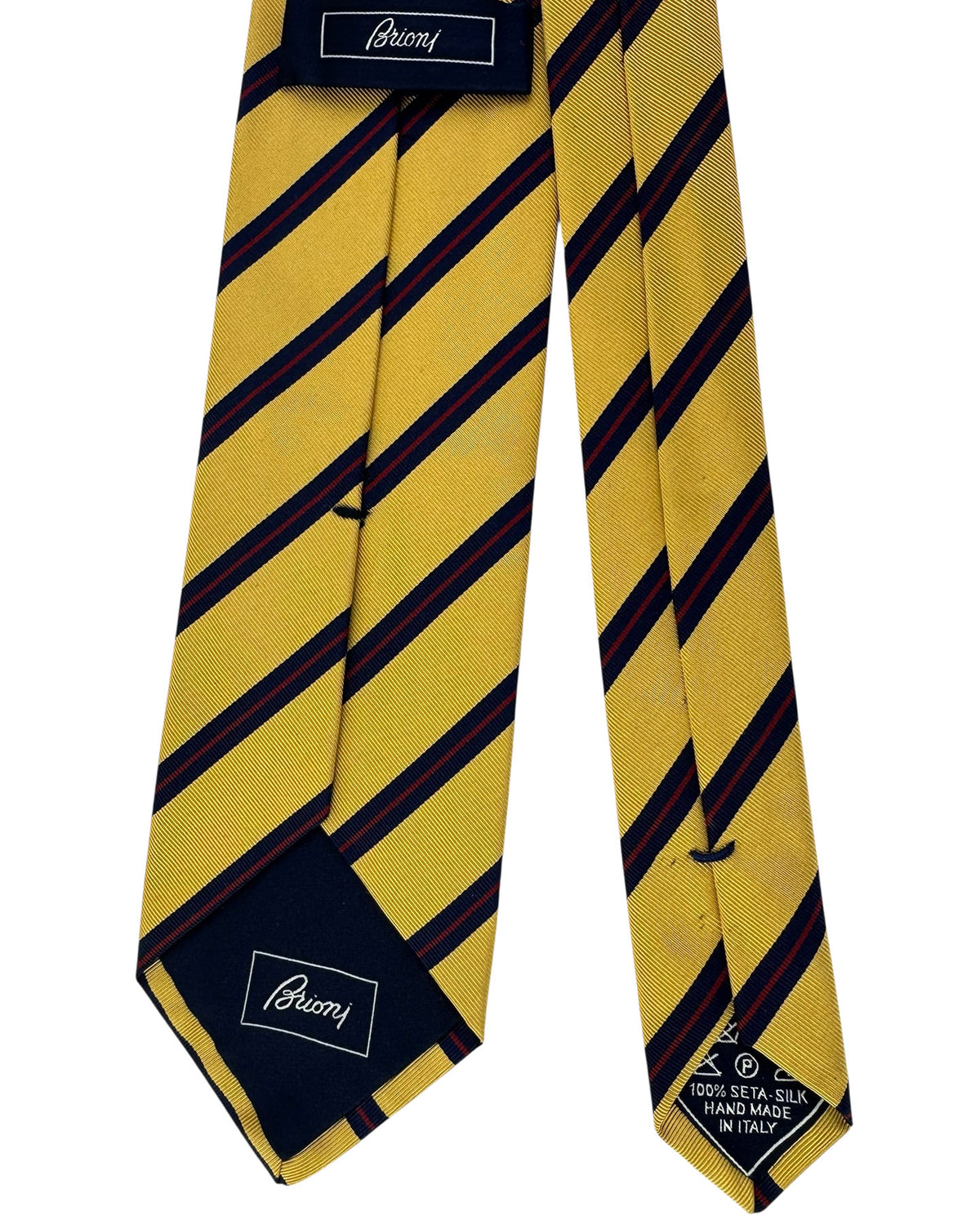 Brioni Silk tie Mustard Navy Maroon Regimental Stripes SALE
