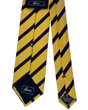 Brioni Silk tie Mustard Navy Maroon Regimental Stripes SALE