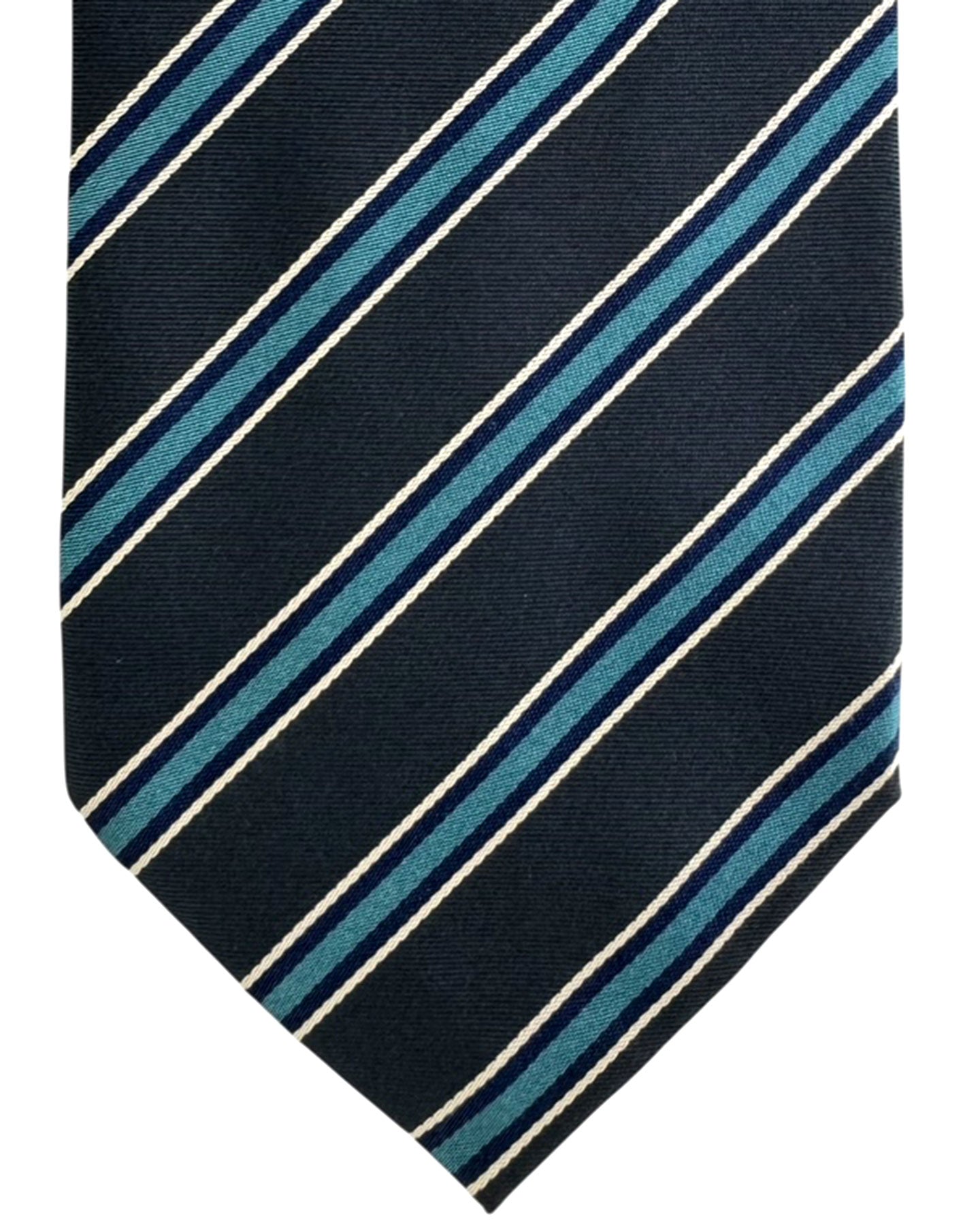 Brioni Silk Tie Navy Blue Silver Stripes