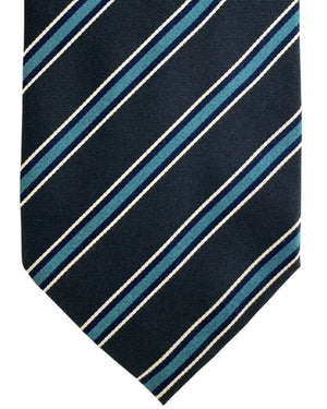 Brioni Silk Tie Navy Blue Silver Stripes