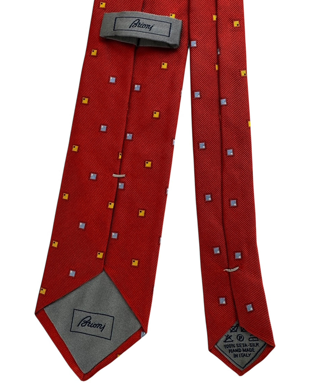 Brioni Silk Tie Red Design Orange Blue