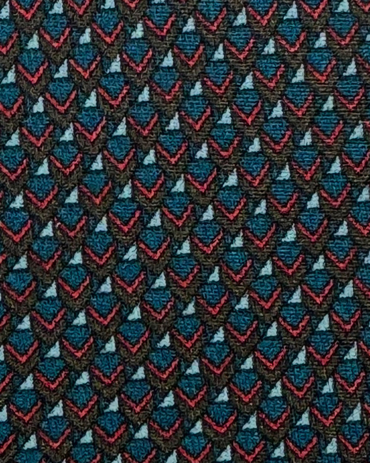 Brioni Silk Tie Teal Gray Red Chevron Pattern