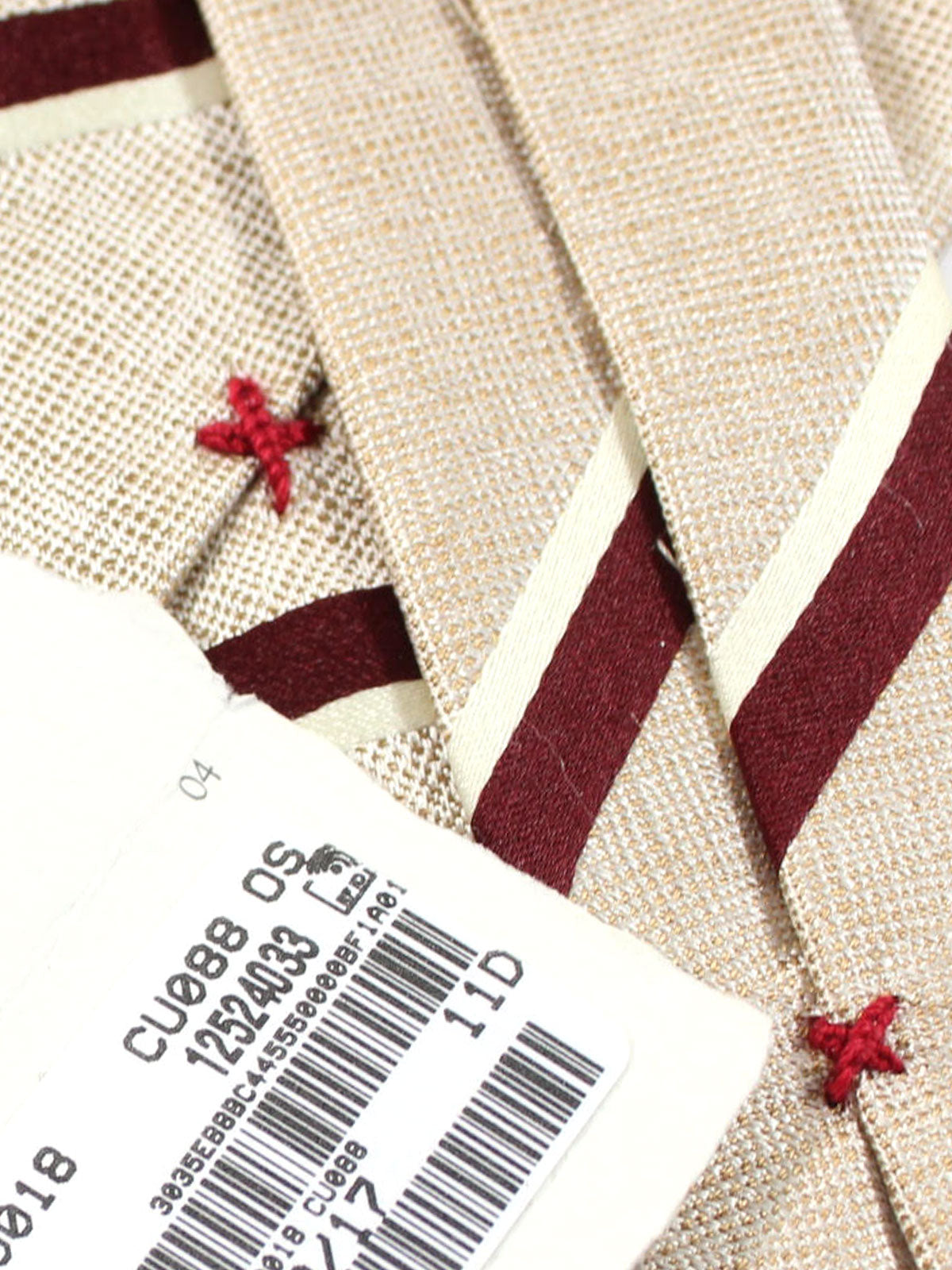 Brunello Cucinelli Tie Cream Maroon Stripes - Wool Cashmere Silk