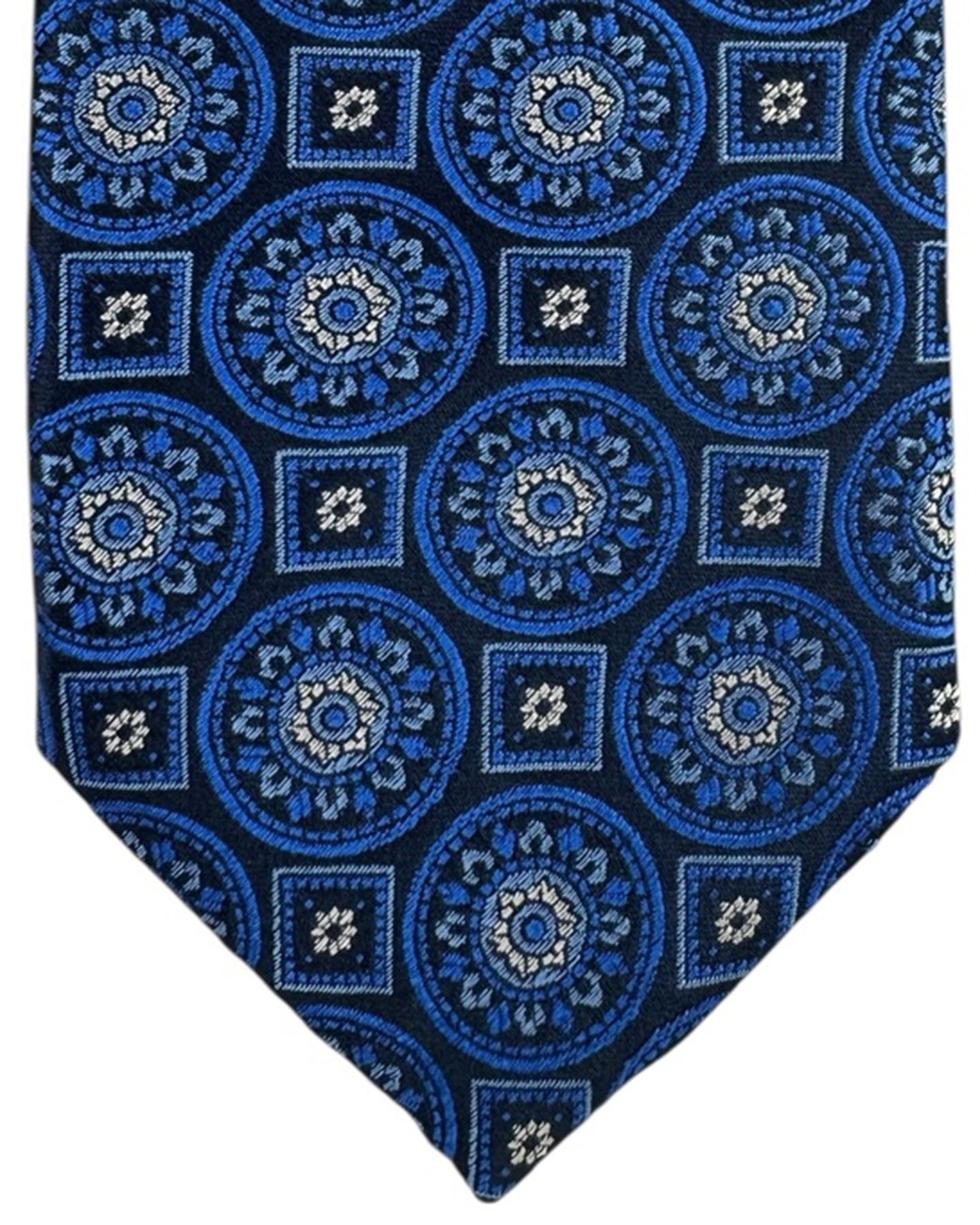Canali Silk Tie Navy Royal Blue Medallion