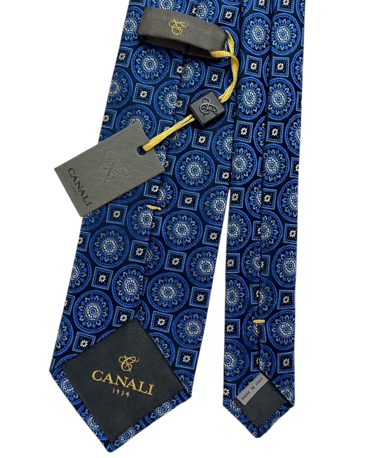 Canali Tie Navy Blue Medallion & Square Mosaic