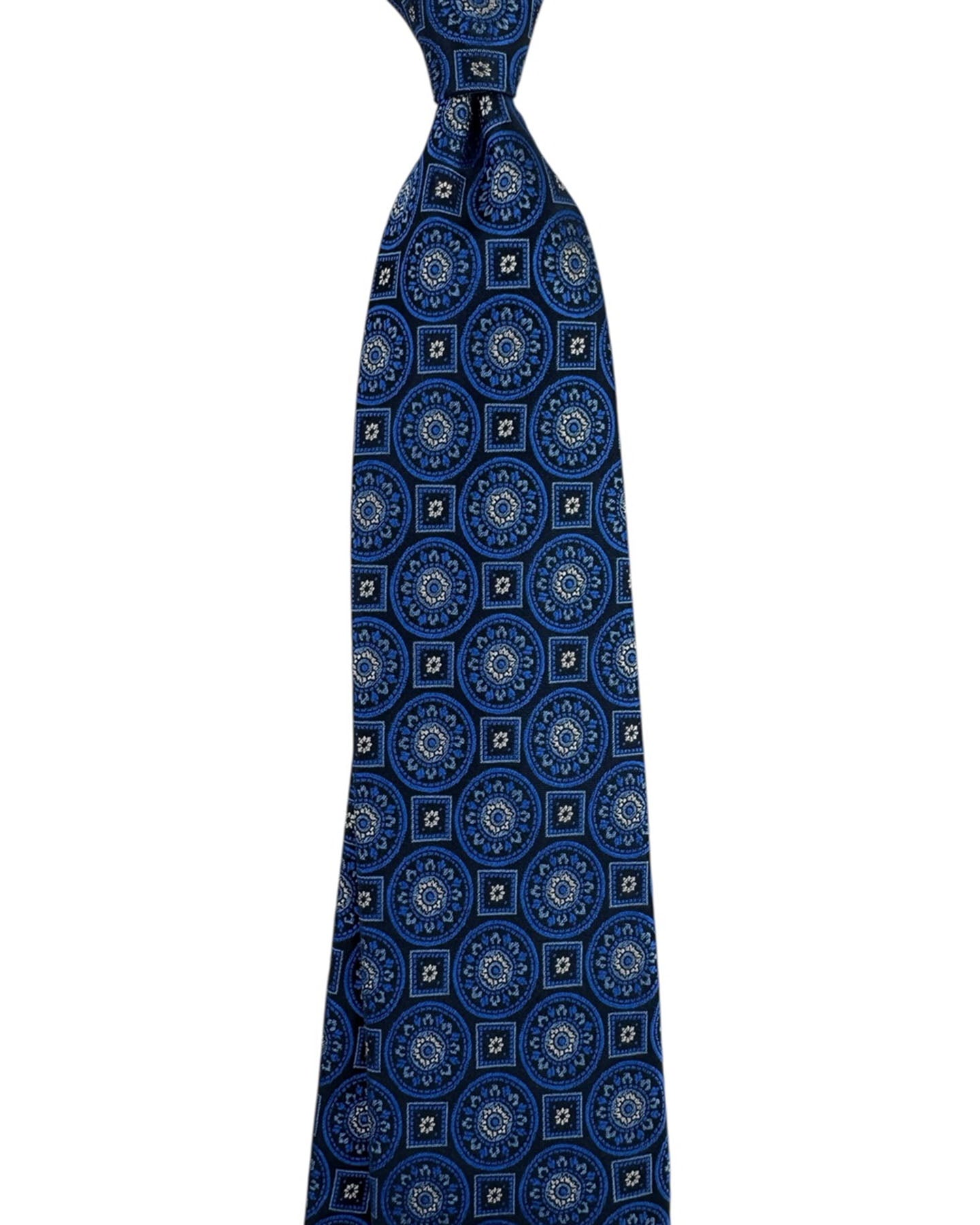 Canali Silk Tie Navy Royal Blue Medallion