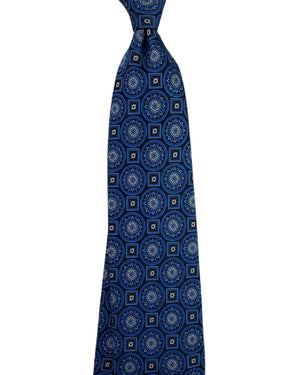 Canali Silk Tie Navy Royal Blue Medallion