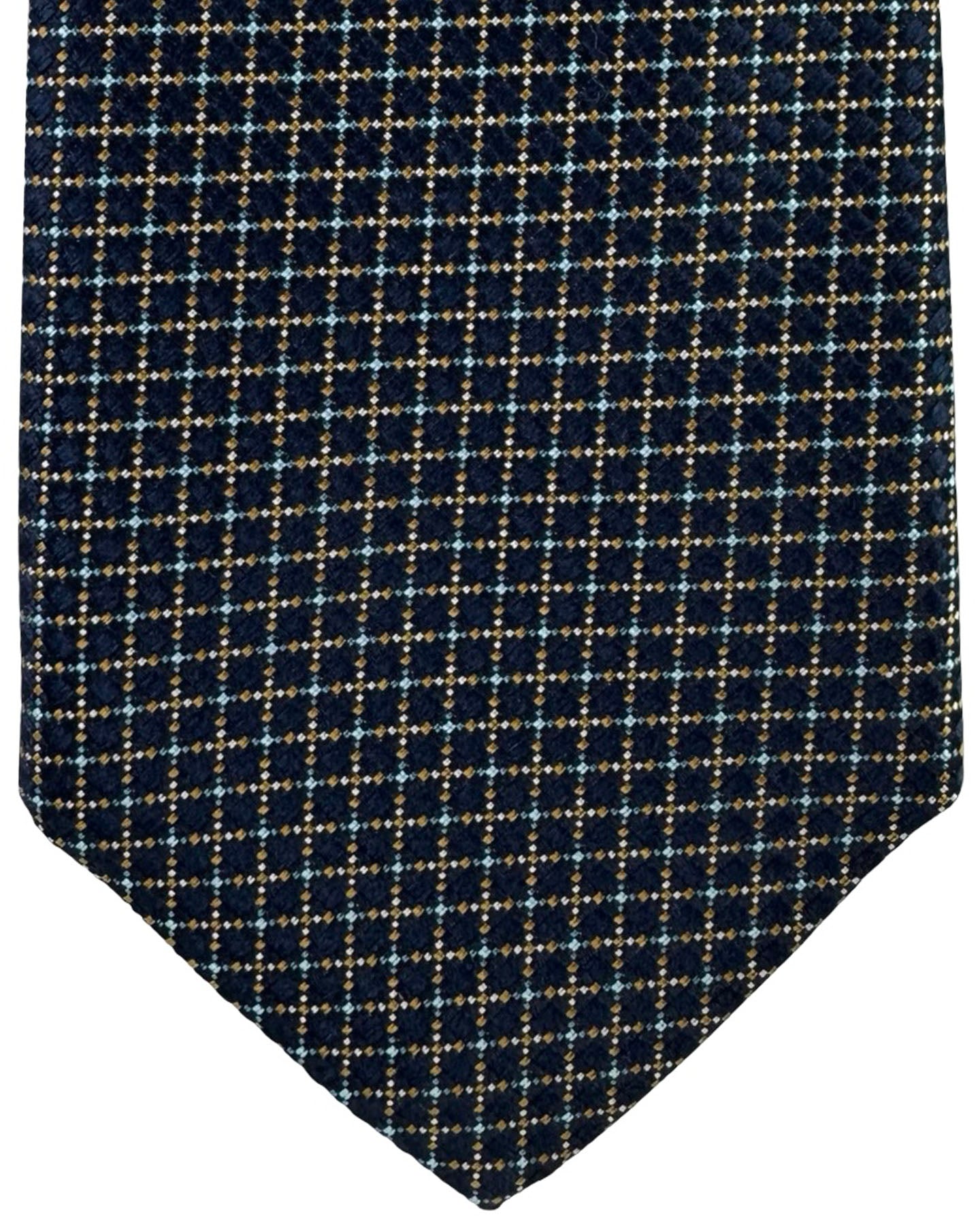 Canali Tie Midnight Blue Gold & Teal Micro Check Pattern