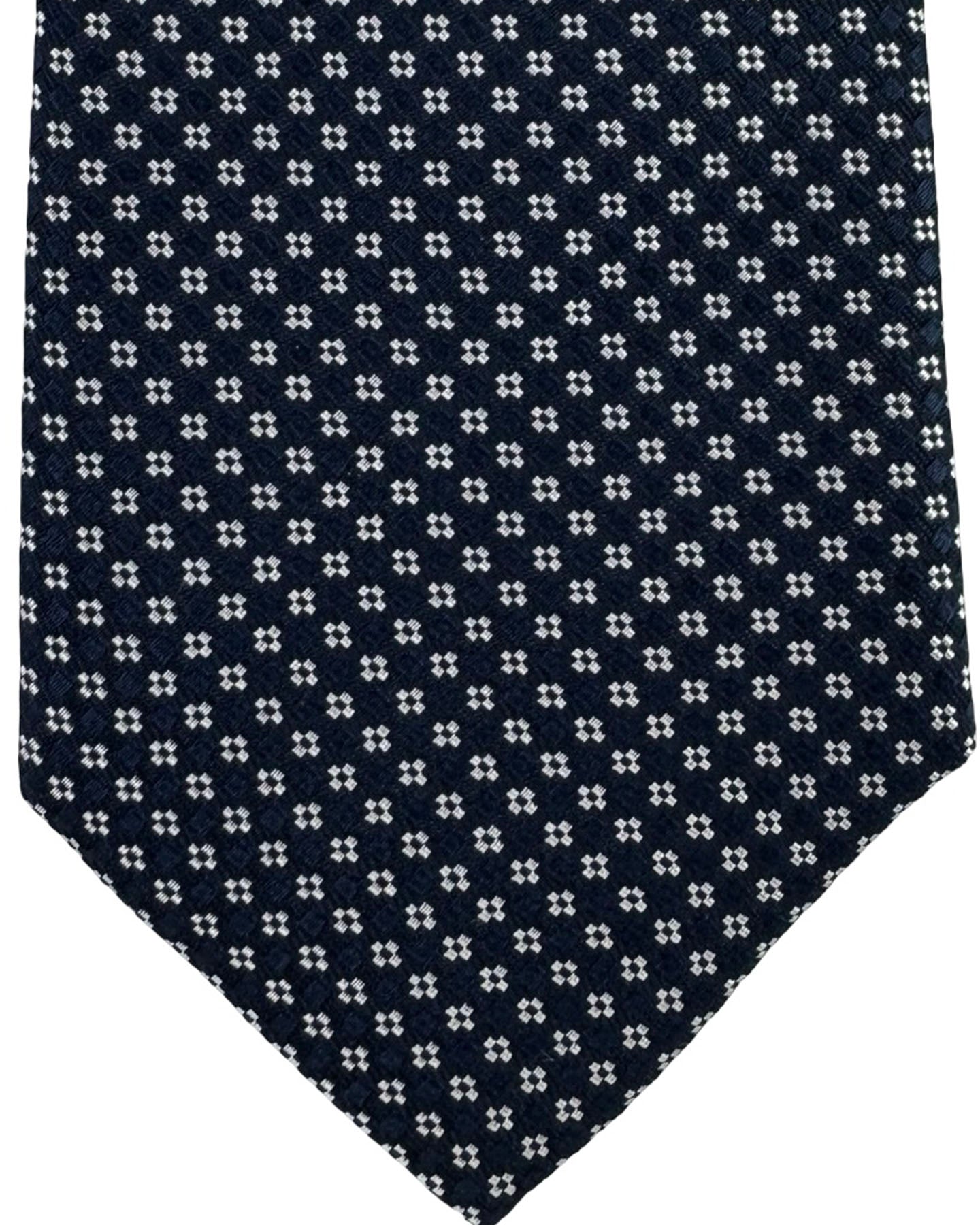 Canali Tie Midnight Blue White Micro Floral Pattern