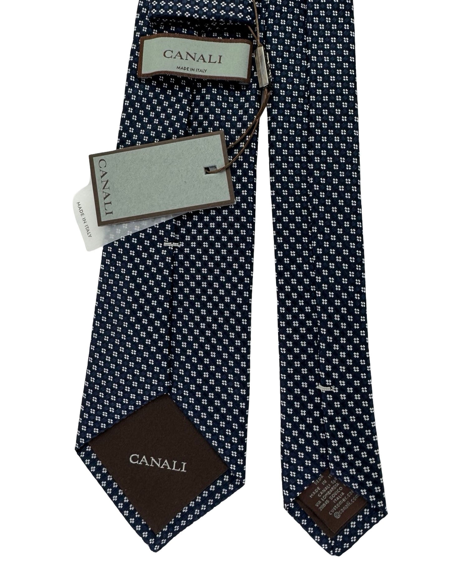 Canali Tie Midnight Blue White Micro Floral Pattern