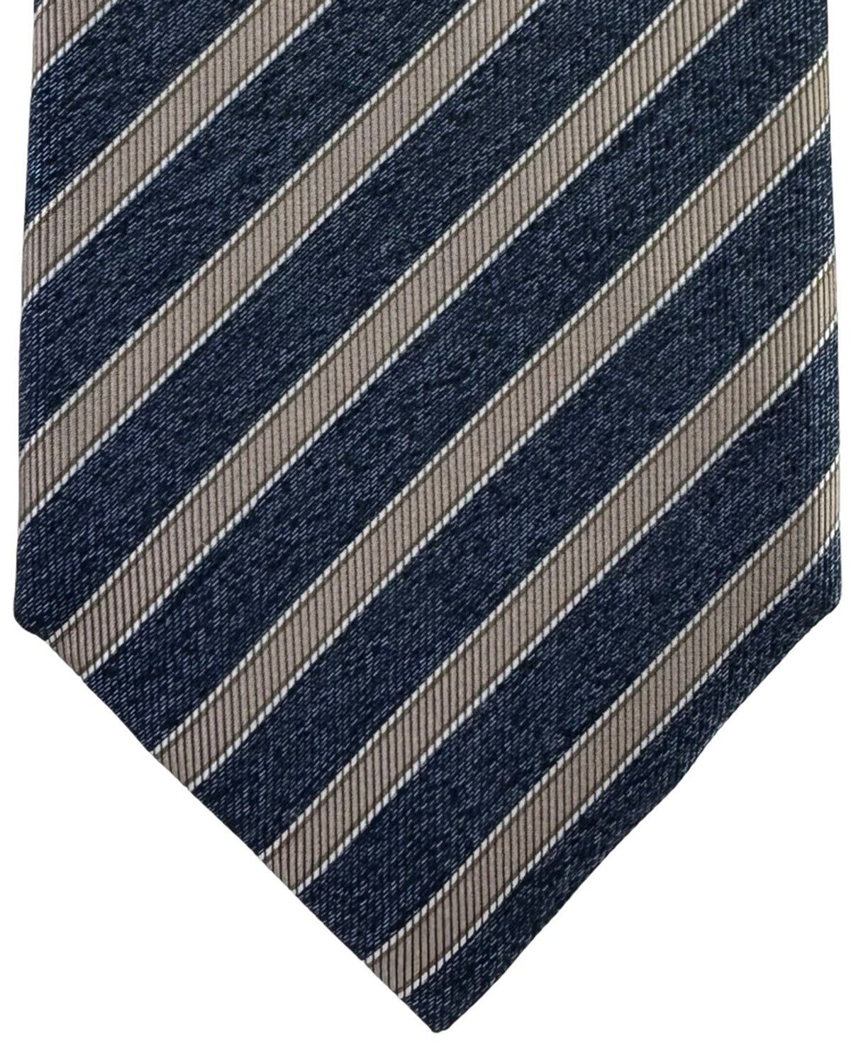 Canali Tie Midnight Blue Taupe Stripe Pattern