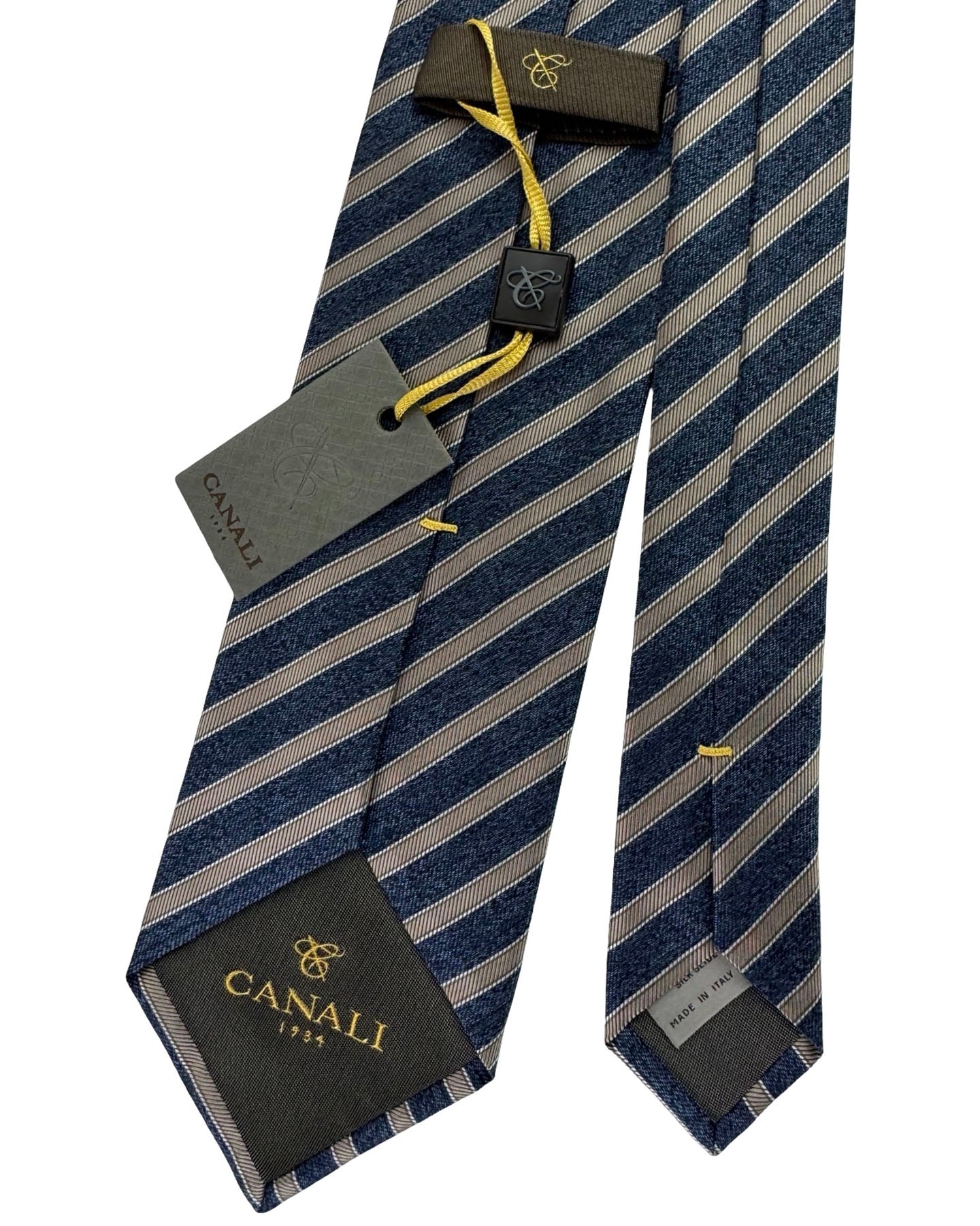 Canali Tie Midnight Blue Taupe Stripe Pattern
