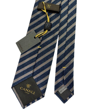 Canali Tie Midnight Blue Taupe Stripe Pattern