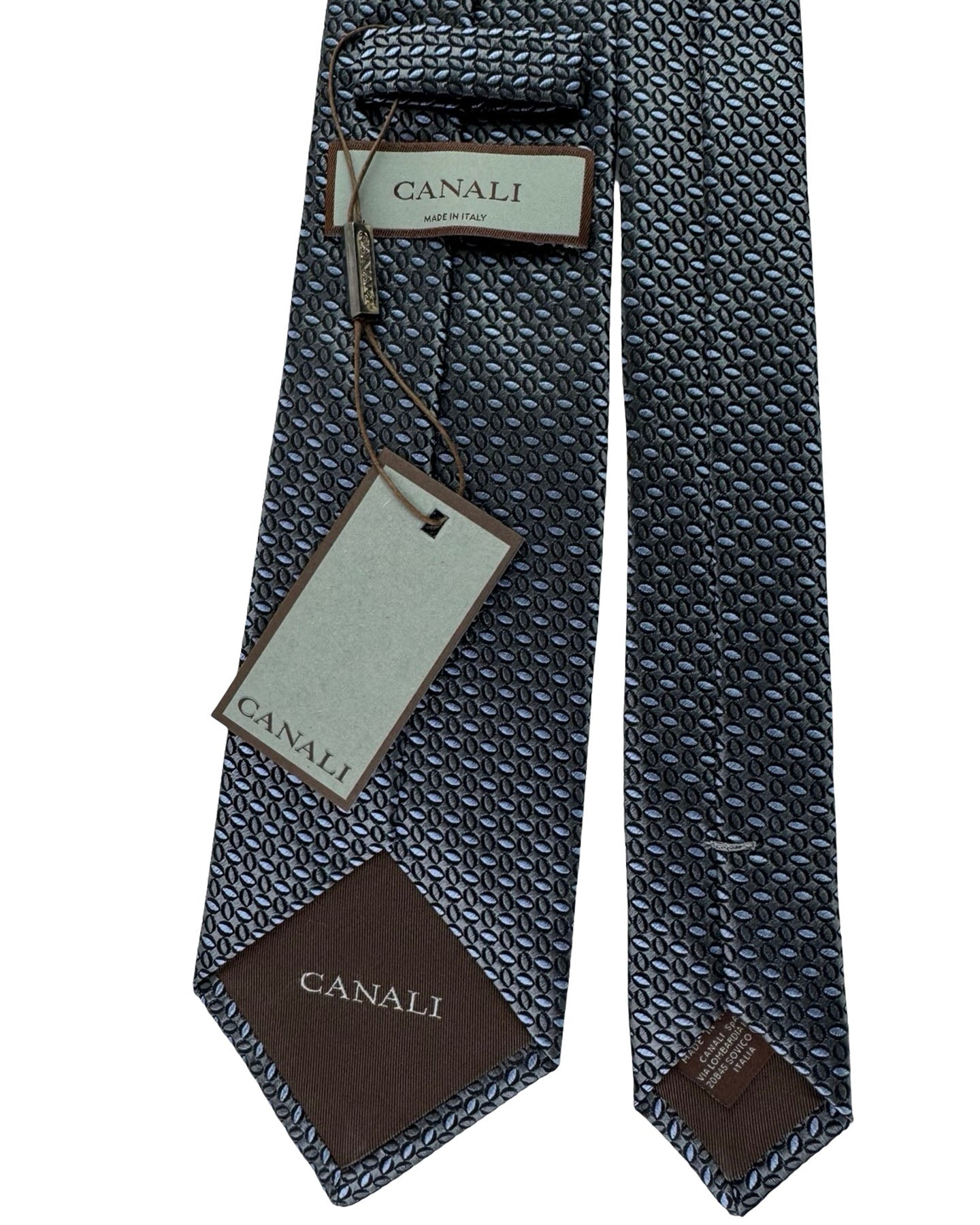 Canali Tie Charcoal Blue Oval Link Pattern