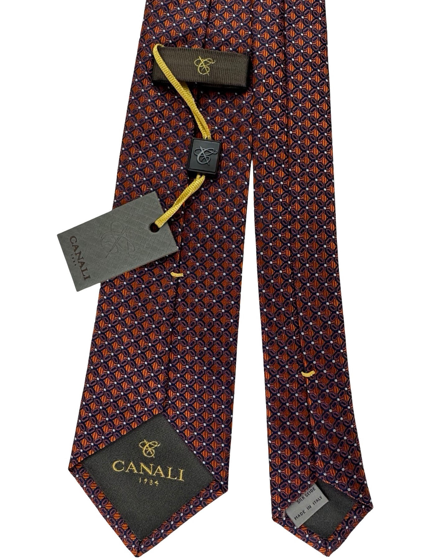 Canali Tie Burnt Orange Navy Interlock Pattern